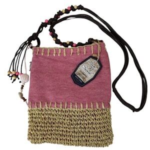 Sun N Sand Raffia Pink Beaded Tropical Crossbody Handbag